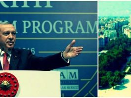 Cumhurbaşkanı Erdoğan, yaptığı konuşmada Toplu Kışlası'nı işaret ederek "Taksim Gezi Parkı'na o tarihi eseri inşa edeceğiz" dedi.