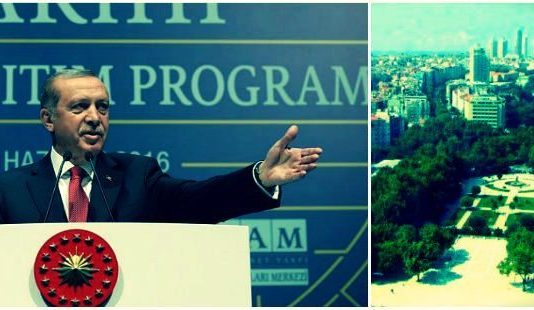 Cumhurbaşkanı Erdoğan, yaptığı konuşmada Toplu Kışlası'nı işaret ederek "Taksim Gezi Parkı'na o tarihi eseri inşa edeceğiz" dedi.