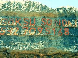 Antalya'nın Finike ilçesindeki Limyra Antik Kenti'nde bulunan 2 bin yıllık kaya mezarına sprey boyayla "Göksu Sondaj" yazıldı.