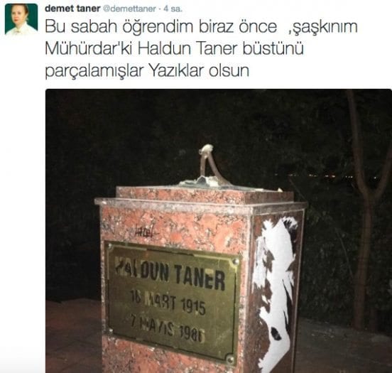 Haldun Taner'in Kadıköy'deki büstünü parçaladılar demet taner