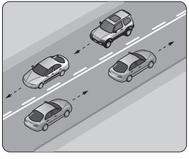 Şekildeki kara yolu bölümünde, yan yana çizilmiş kesik ve devamlı yol çizgileri sürücülere aşağıdakilerden hangisini bildirir?
