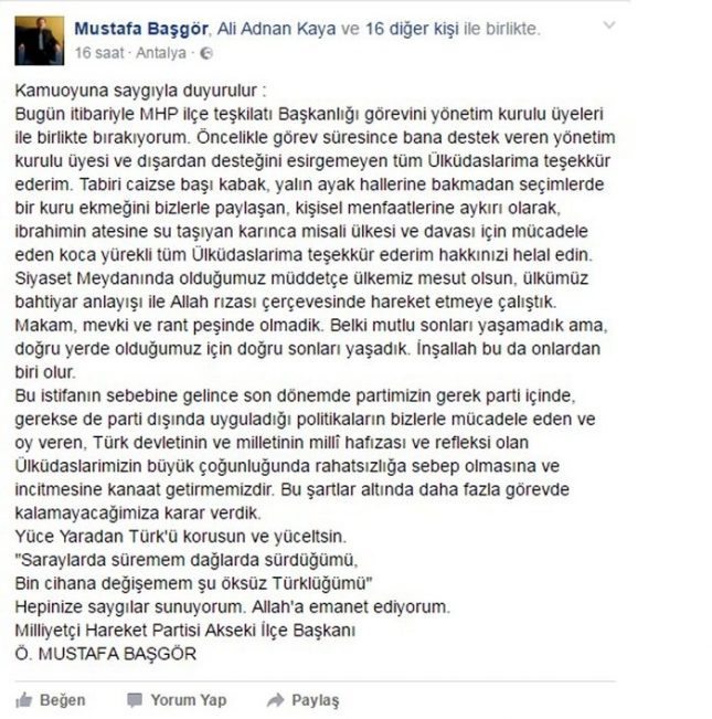 MHP'den toplu istifa: MHP Akseki ilçe yönetimi istifa etti