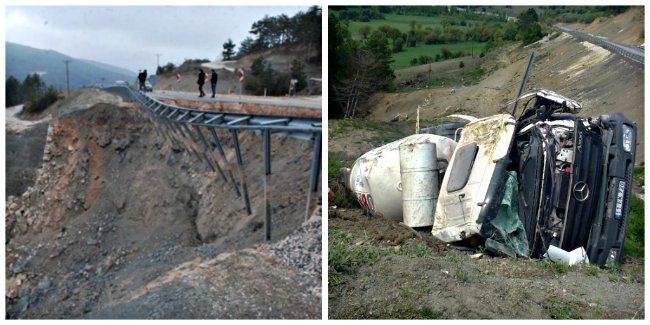 mudurnu bolu duble yol çökme bozuk asfalt trafik kazası