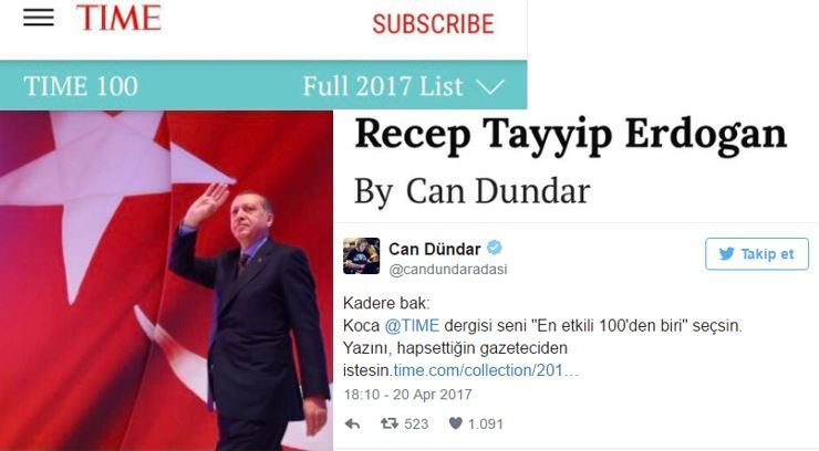 TIME 100 etkili isim listesine giren Erdoğan'ı Can Dündar yazdı