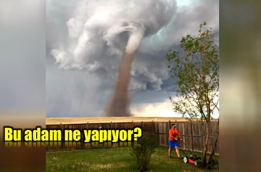 Kanada'da kasırgada çim biçen adamın fotoğrafı viral oldu