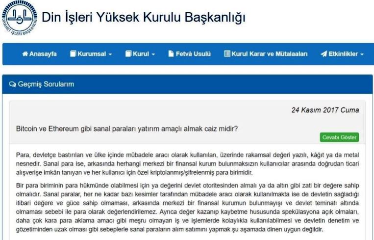 diyanet işleri yüksek kurulu bitcoin ethereum litecoin sanal para kripto coin koin