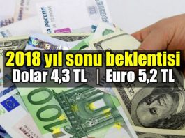 2018 yıl sonu dolar kuru beklentisi 4,3 TL, Euro kuru beklentisi 5,2 TL!
