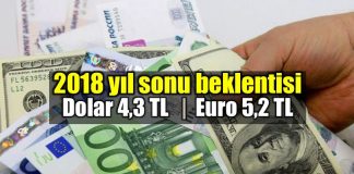 2018 yıl sonu dolar kuru beklentisi 4,3 TL, Euro kuru beklentisi 5,2 TL!