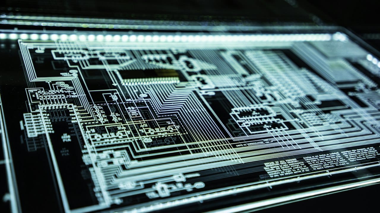 Elektronik devre şemasının ışıklı görüntüsü
