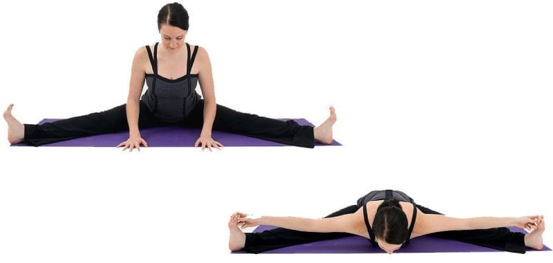 Psoas kası egzersizleri: Psoas kası esnetme teknikleri geniş açılı oturarak öne eğilme yoga