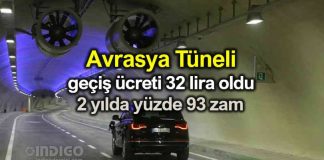 Avrasya Tüneli otomobil geçiş ücreti 32,10 TL oldu