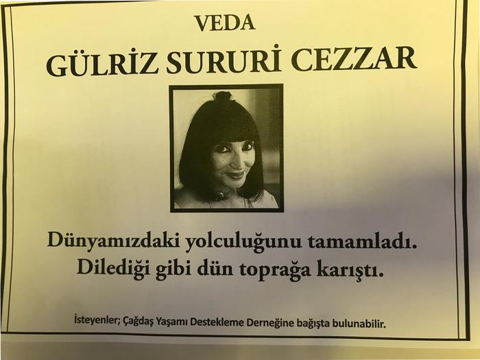 Gülriz Suriri vefat ilanı gazeteler