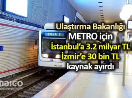 Metro için İstanbul 3.2 milyar TL, İzmir ise 30 bin TL ayrıldı
