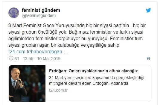 feminist gündem feministler erdoğan ezan ıslık iddiası itiraz