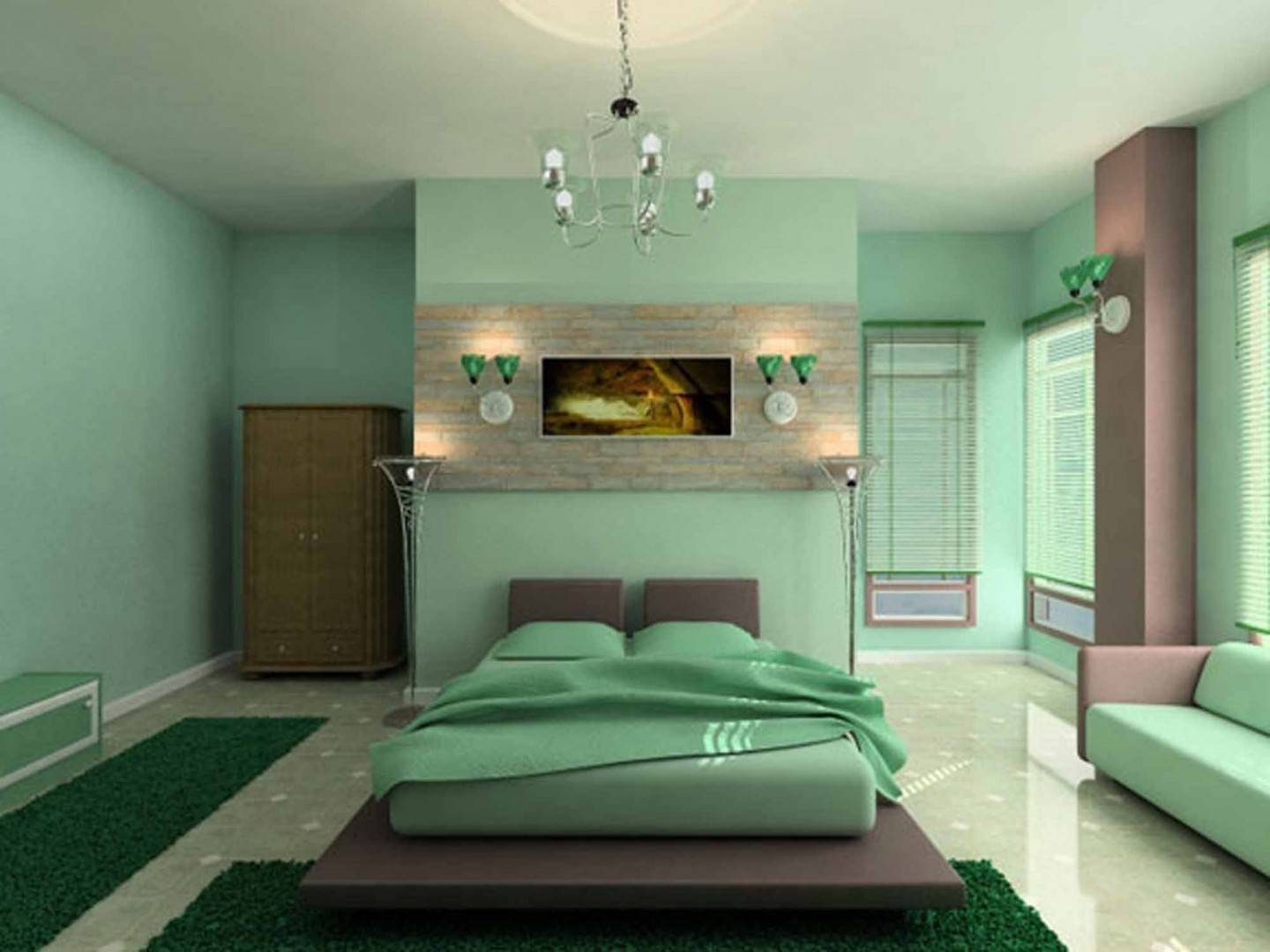 mint yeşili (nane) yatak odası