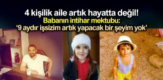 Antalya’da 4 kişilik aile ölü bulundu – Babanın intihar notu: İşsizim, artık yapacak bir şeyim yok Antalya da 4 kişilik aile ölü bulundu - Babanın intihar mektubu: 9 aydır işsizim, artık yapacak bir şeyim yok