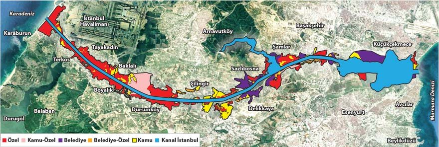 Kanal İstanbul güzergahı özel mülkiyet haritası