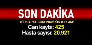 Türkiye corona ölüm sayısı 425, vaka sayısı 20921 yükseldi