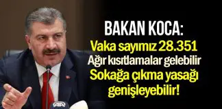 Bakan Koca: Vaka sayımız 28 bin 351; sokağa çıkma yasağı genişleyebilir! Bakan Koca: Vaka sayımız 28 bin 351; sokağa çıkma yasağı genişleyebilir!