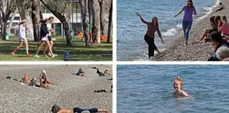 Sokağa çıkma yasağından muaf turistlerin deniz keyfi Sokağa çıkma yasağından muaf turistlerin deniz keyfi