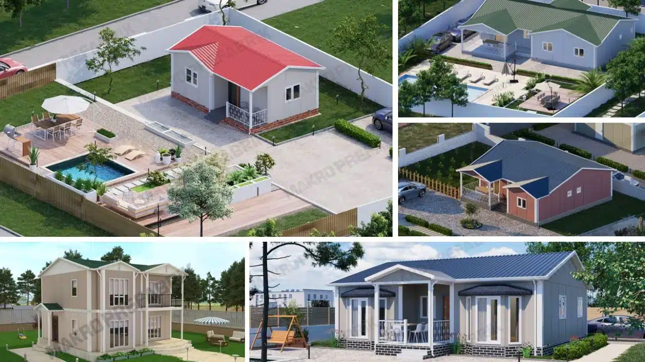 2025 prefabrik ev fiyatları ile uygun maliyetli tek katlı prefabrik villa ve prefabrik ev modelleri seçenekleri.