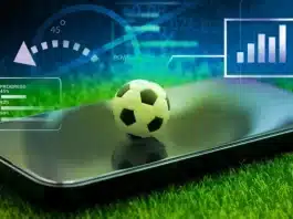 Sporda yapay zeka yatırımları kapsamında spor analitiği ve spor teknolojileri dijital dönüşüm verileri gösteren modern stadyum ekranı