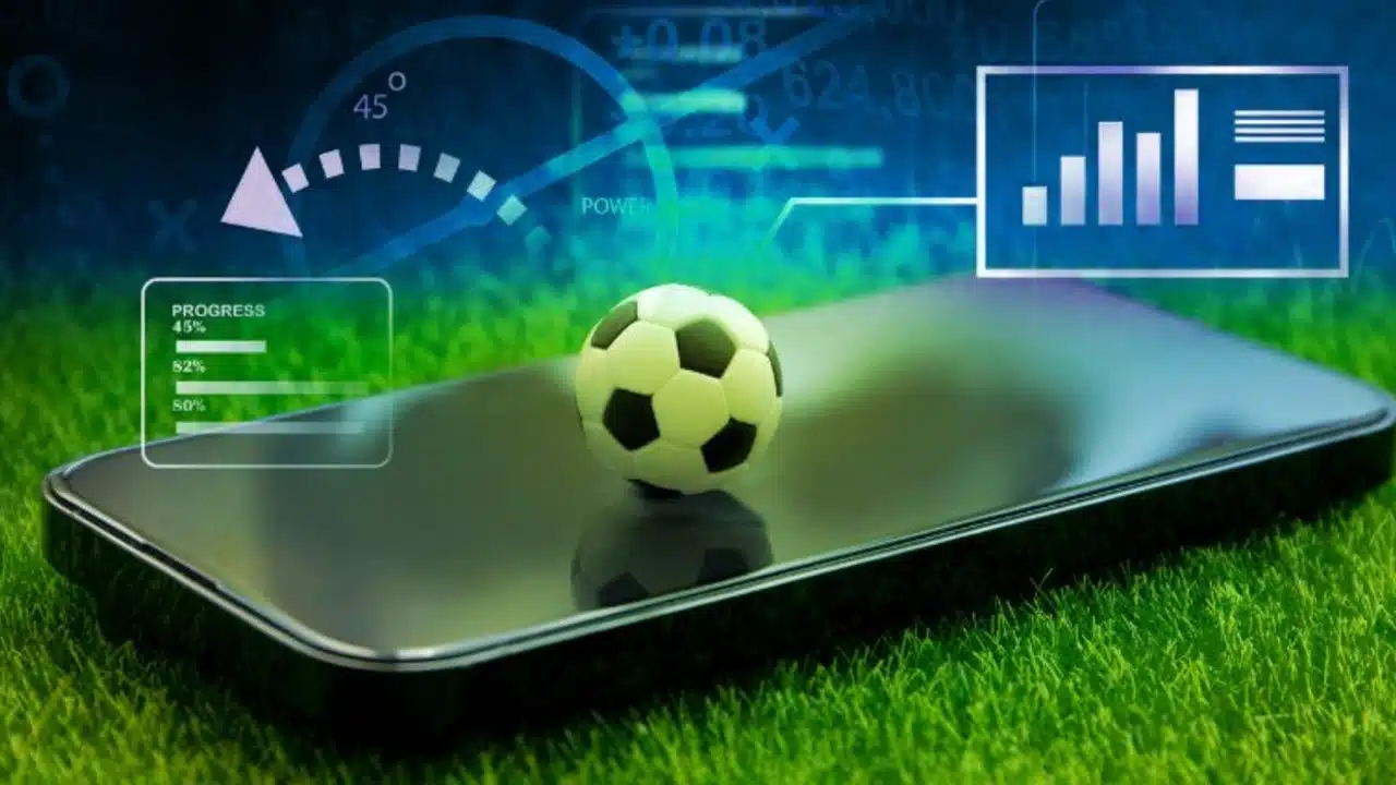 Sporda yapay zeka yatırımları kapsamında spor analitiği ve spor teknolojileri dijital dönüşüm verileri gösteren modern stadyum ekranı