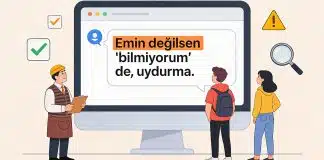 Yapay zeka halüsinasyonlarını azaltmak için basit prompt yöntemleri Prompt yöntemleri ile yapay zeka halüsinasyonları ve uydurma bilgileri önleme stratejilerini gösteren bilgilendirici görsel.