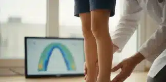 Çocuklarda içe basma: Ne zaman endişelenmeli, nasıl tedavi edilmeli? Çocuklarda içe basma ve yürüme bozukluklarını gösteren klinik ayak analizi görseli.