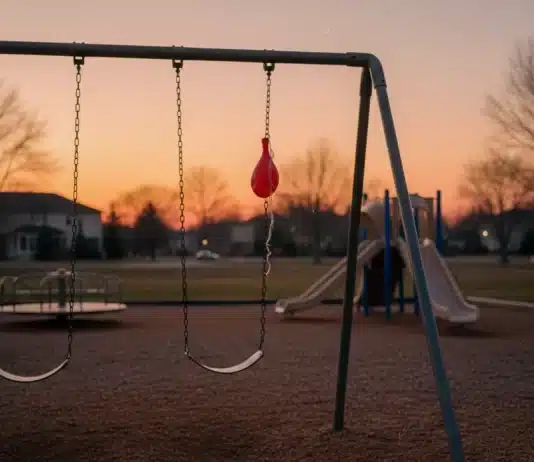 Gençlerde şiddet ve toplumsal tepkisizliği simgeleyen, el ele tutuşan çocuklar ve arkada yükselen karanlık bir gölge illüstrasyonu.