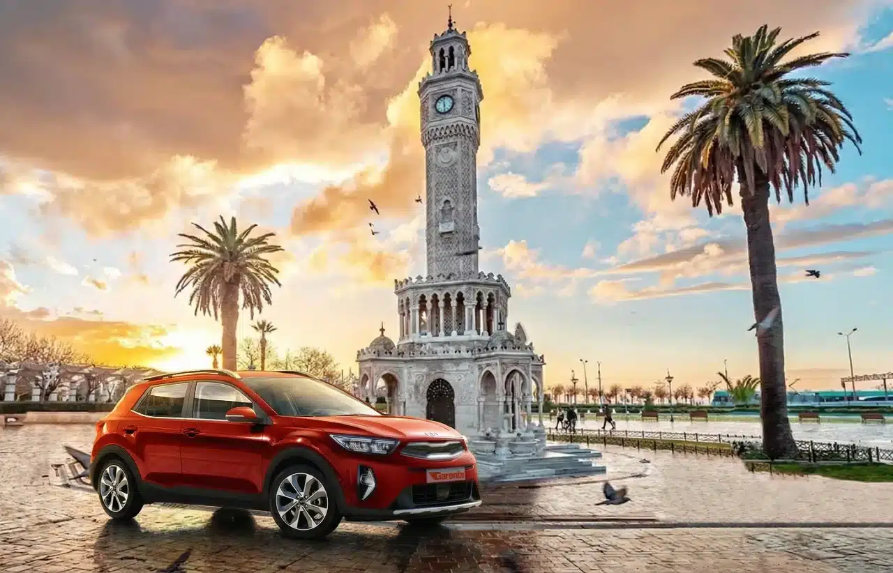 İzmir araç kiralama ile şehir merkezi, sahil yolu ve çevre ilçeleri özgürce keşfetmeyi yansıtan gerçekçi sahne