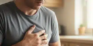 Kalp çarpıntısı neden olur? Acil yardım gerektiren 4 kritik belirtiye dikkat! Göğsünü tutan ve kalp çarpıntısı yaşayan bir kişinin kardiyolojik belirtilerini temsil eden görsel