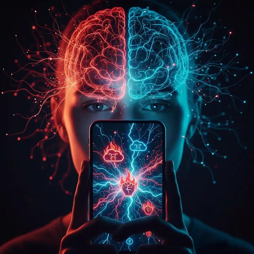 Beynin prefrontal korteks ve limbik sistem arasındaki etkileşimini rage bait bağlamında gösteren illüstrasyon