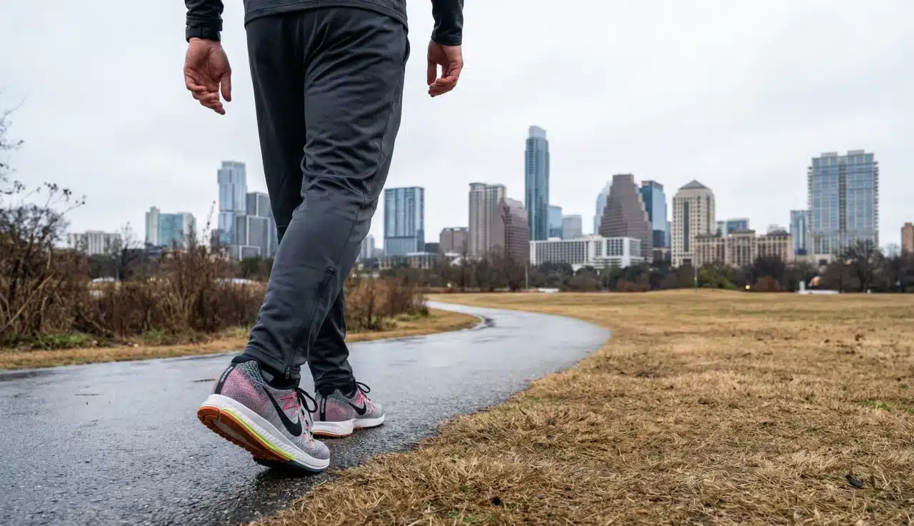 Yürüyüş ve fiziksel aktivite ile erken ölüm riski arasındaki ilişkiyi gösteren modern şehir manzarası