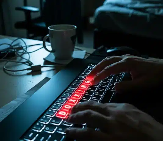 Gençlerin sosyal medya üzerinden kişisel verilerinin doxxing ile ifşa edilmesini temsil eden görsel