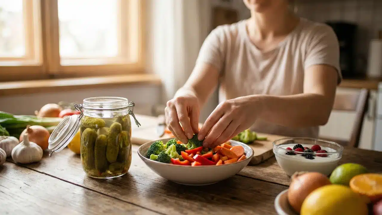 bağışıklık sistemini destekleyen fermente gıdalar ve renkli beslenme tabağı