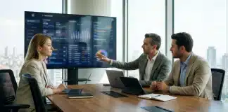 2026’da KOBİ’ler için yeni büyüme reçetesi: Dijitalleşme yol haritası ofiste strateji toplantısı yapan ve dijitalleşme yol haritası üzerinde çalışan iş insanları