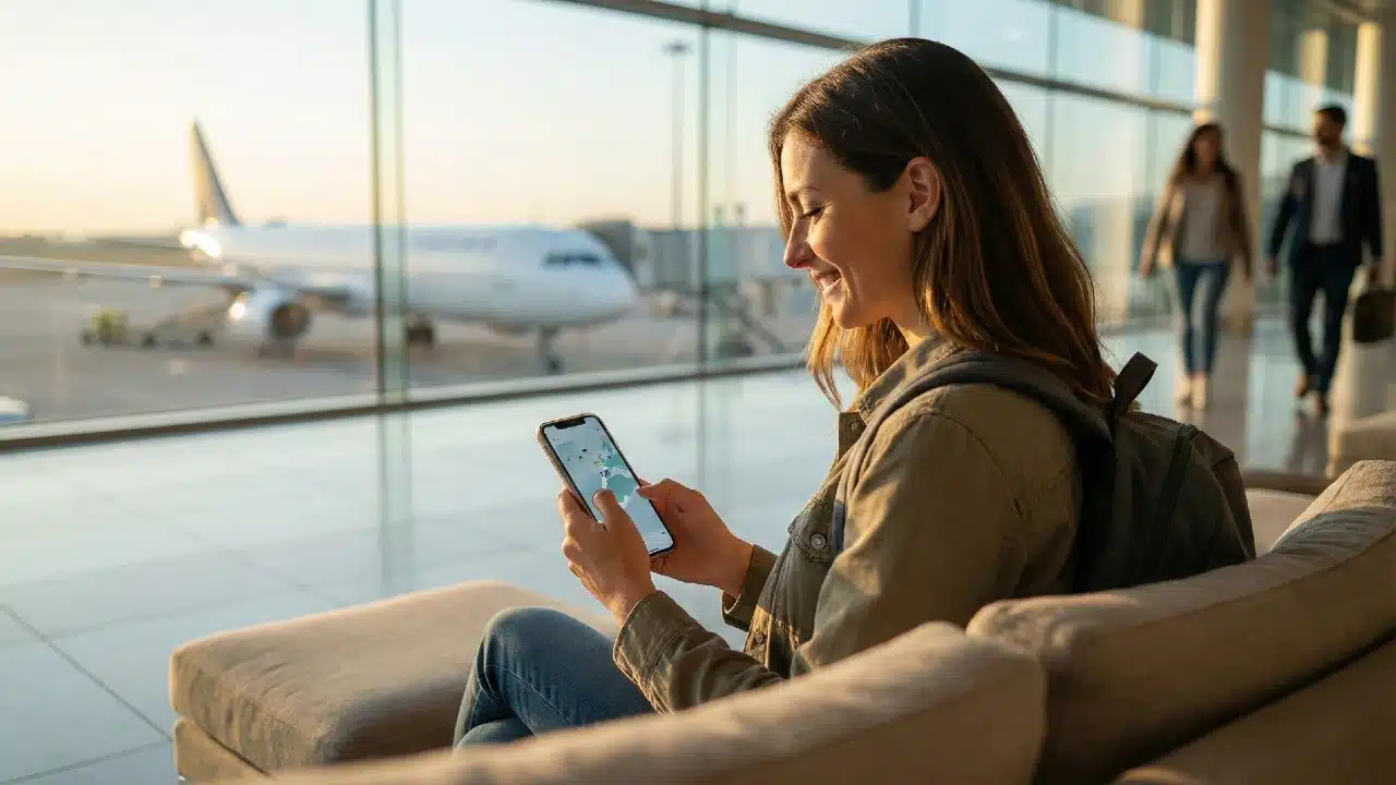 Ucuz uçak bileti fiyatları ile uygun fiyatlı uçuş planı yapmayı gösteren havalimanı ve uçak temalı görsel