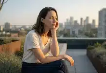 Zihinsel yorgunluk ve bedensel sinyaller: Düşünceler neden durmaz? Zihinsel yorgunluk yaşayan ve düşünen kadın