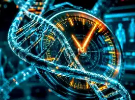 Biyolojik yaş testi: Neden kimlikteki yaşınız artık tıbbi bir önem taşımıyor? Biyolojik yaş testi mekanizmasını ve DNA metilasyon sürecini gösteren laboratuvar konsepti.
