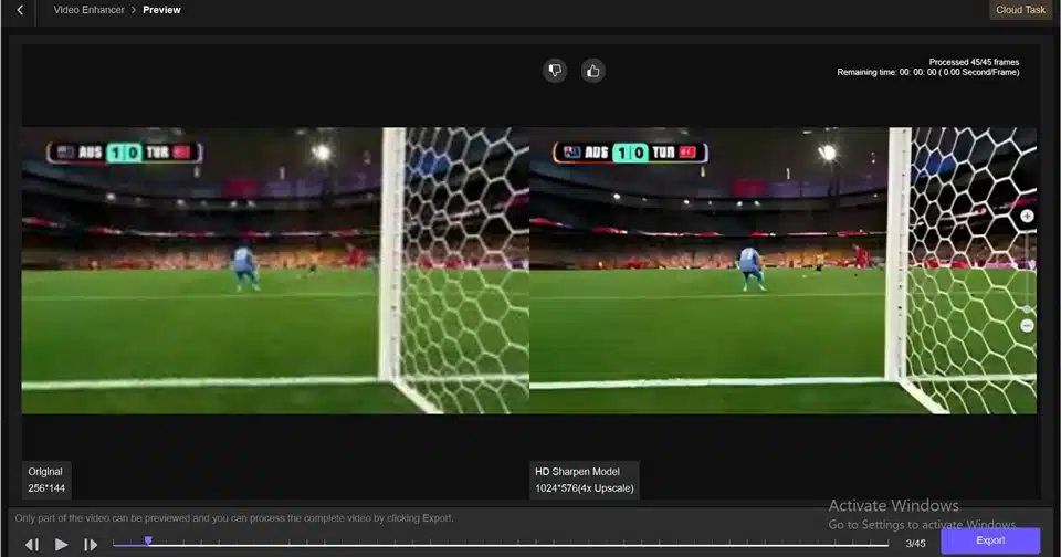 Düşük ışıklı futbol maç kayıtları için HD keskinleştirme ve aydınlatma çözümleri.