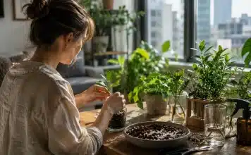 Nörobiyolojik terapi: Evde bitki çoğaltmanın beyin kimyasına şaşırtıcı etkileri evde bitki çoğaltma teknikleri uygulayan kişinin elleri ve yeşil yapraklar