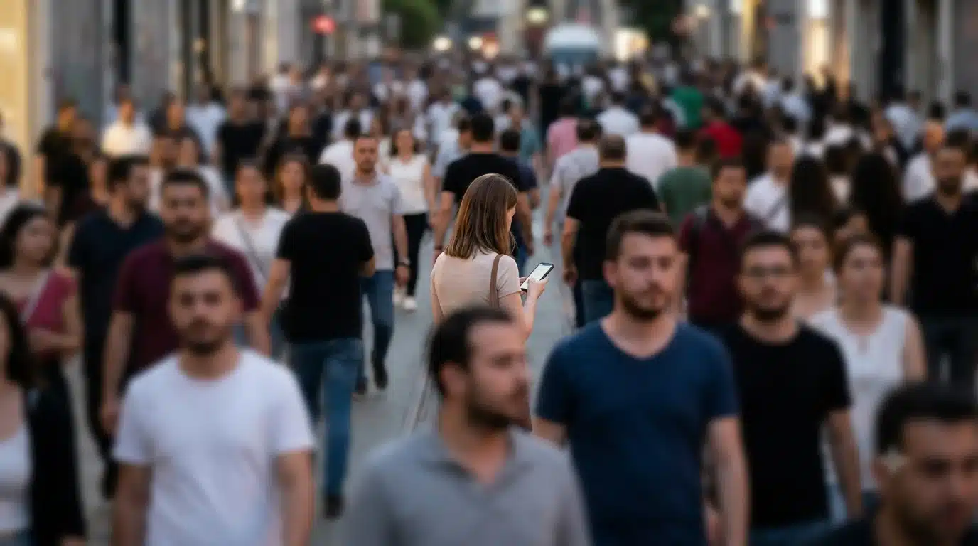 Yalnızlık ve kalabalıklar içinde yalnızlaşma hissini simgeleyen şehir görüntüsü
