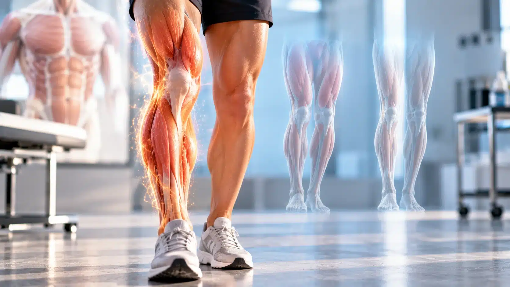 Güçlü bacak kasları ve uyluk kas yapısını gösteren anatomik model