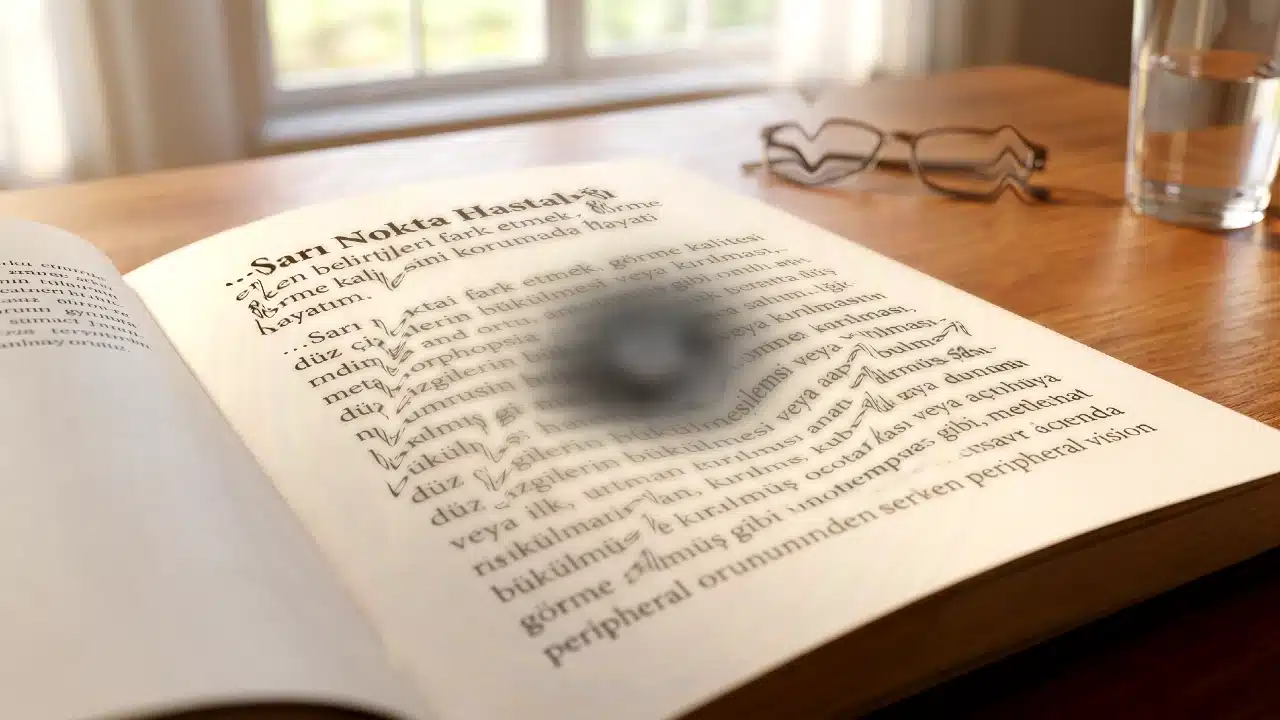 Sarı nokta hastalığı belirtileri optik testi incelemesi temsili