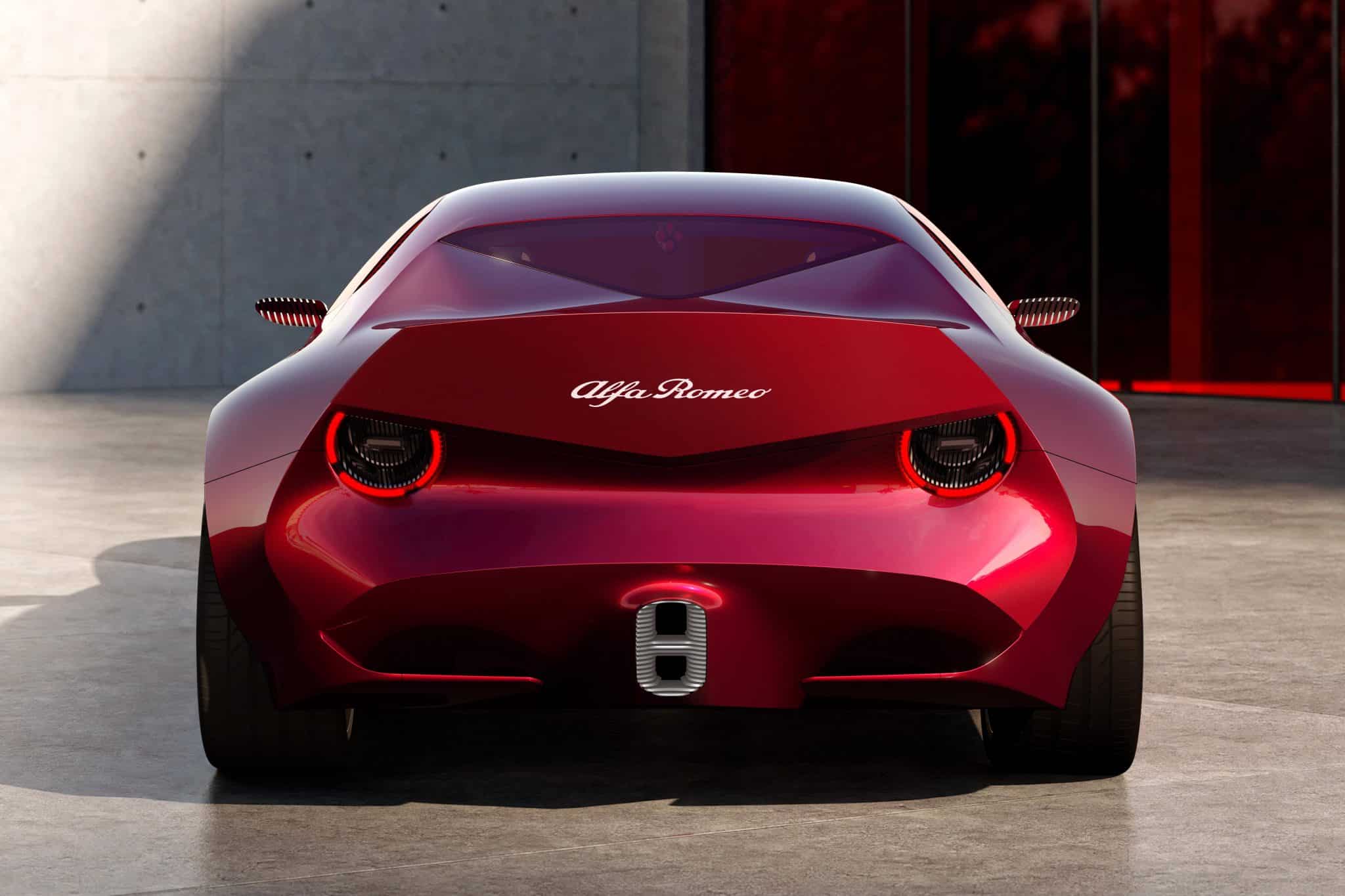 Alfa Romeo Cuorerosso'nun dairesel arka lambaları ve Coda Tronca arka tasarımı