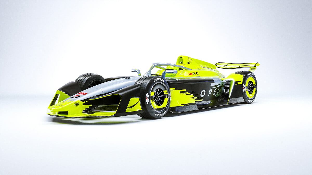 Opel GSE 27FE Formula E yarış otomobilinin siyah, gümüş ve sarı nihai tasarımı